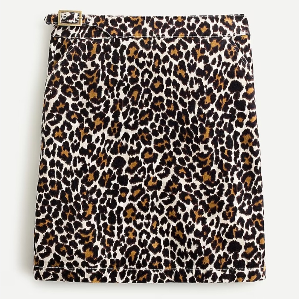 J. Crew Buckle mini skirt in leopard corduroy